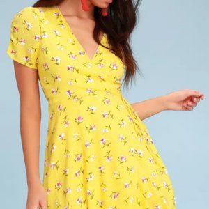 Yellow Floral Lush Wrap Dress
